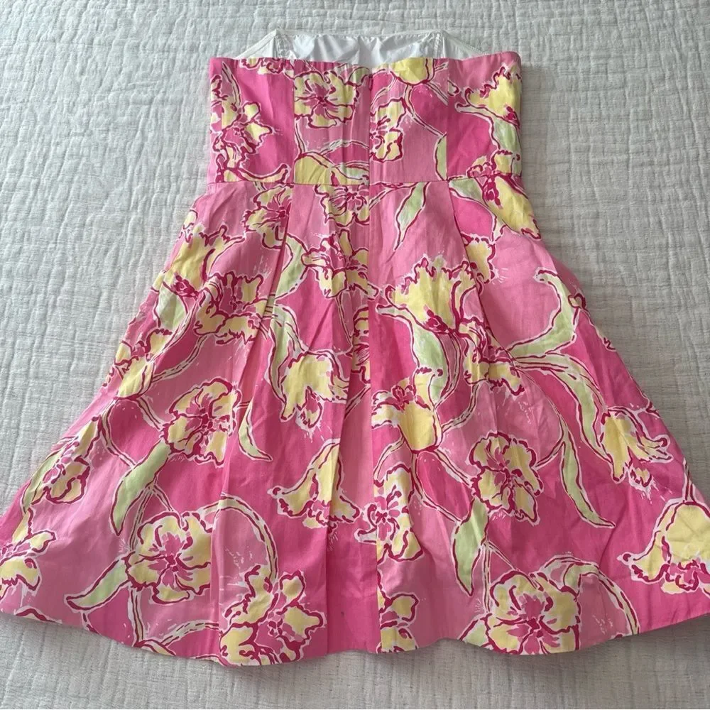 Lilly Pulitzer Blossom Strapless Lined Dress W/Pockets in Hotty Pink Day Size 6 - Picture 3 of 8